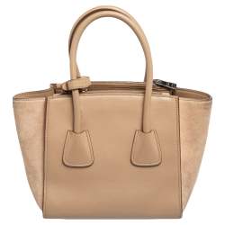 Pre Owned Prada Beige Leather And Suede Twin Pocket Double Handle Tote