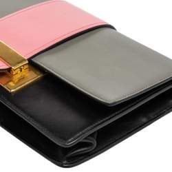 Pre Owned Prada Tricolor Leather Ribbon Flap Crossbody Bag