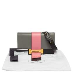 Pre Owned Prada Tricolor Leather Ribbon Flap Crossbody Bag