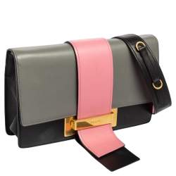 Pre Owned Prada Tricolor Leather Ribbon Flap Crossbody Bag