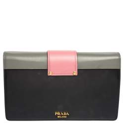 Pre Owned Prada Tricolor Leather Ribbon Flap Crossbody Bag