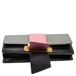 Pre Owned Prada Tricolor Leather Ribbon Flap Crossbody Bag