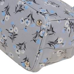 Pre Owned Prada Pale Blue Floral Print Saffiano Lux Leather Medium Galleria Double Zip Tote