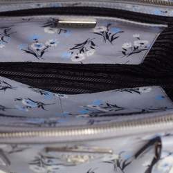 Pre Owned Prada Pale Blue Floral Print Saffiano Lux Leather Medium Galleria Double Zip Tote