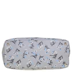 Pre Owned Prada Pale Blue Floral Print Saffiano Lux Leather Medium Galleria Double Zip Tote
