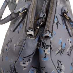 Pre Owned Prada Pale Blue Floral Print Saffiano Lux Leather Medium Galleria Double Zip Tote