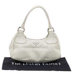 Pre Owned Prada White Vitello Daino Leather Shoulder Bag