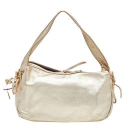 Pre Owned Prada Metallic Gold Leather Baguette Bag