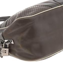 مملوكة مسبقًا Prada Grey/White Vitello Drive and Perforated Leather Bowler Bag