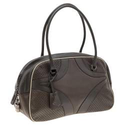 مملوكة مسبقًا Prada Grey/White Vitello Drive and Perforated Leather Bowler Bag
