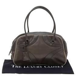 مملوكة مسبقًا Prada Grey/White Vitello Drive and Perforated Leather Bowler Bag