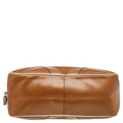 Pre Owned Prada Brown/White Vitello Drive and Perforated Leather Bowler Bag