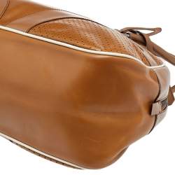 Pre Owned Prada Brown/White Vitello Drive and Perforated Leather Bowler Bag
