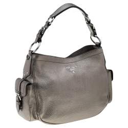 Pre Owned Prada Metallic Vitello Daino Leather Hobo