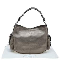 Pre Owned Prada Metallic Vitello Daino Leather Hobo