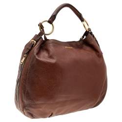 Pre Owned Prada Brown Cervo Leather Hobo