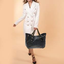 Pre Owned Prada Black Cervo Lux Leather Chain Tote