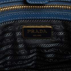 Pre Owned Prada Navy Blue Saffiano Lux Leather Medium Middle Zip Tote