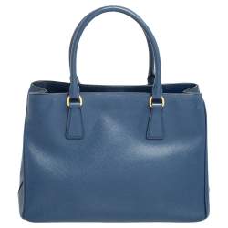 Pre Owned Prada Navy Blue Saffiano Lux Leather Medium Middle Zip Tote