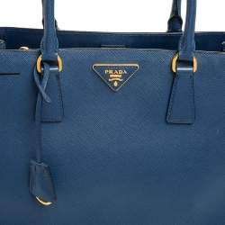 Pre Owned Prada Navy Blue Saffiano Lux Leather Medium Middle Zip Tote
