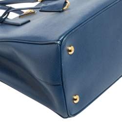 Pre Owned Prada Navy Blue Saffiano Lux Leather Medium Middle Zip Tote