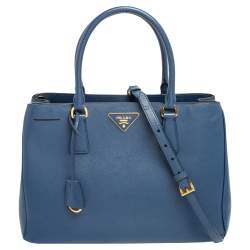 Pre Owned Prada Navy Blue Saffiano Lux Leather Medium Middle Zip Tote
