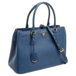 Pre Owned Prada Navy Blue Saffiano Lux Leather Medium Middle Zip Tote