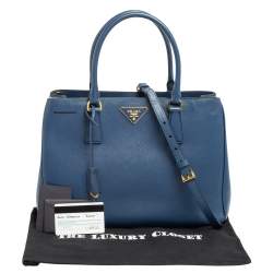 Pre Owned Prada Navy Blue Saffiano Lux Leather Medium Middle Zip Tote