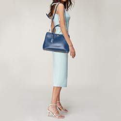 Pre Owned Prada Navy Blue Saffiano Lux Leather Medium Middle Zip Tote