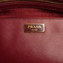 Pre Owned Prada Red Saffiano Lux Leather Medium Double Zip Tote