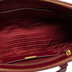 Pre Owned Prada Red Saffiano Lux Leather Medium Double Zip Tote