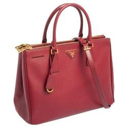Pre Owned Prada Red Saffiano Lux Leather Medium Double Zip Tote