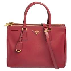 Pre Owned Prada Red Saffiano Lux Leather Medium Double Zip Tote