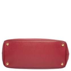 Pre Owned Prada Red Saffiano Lux Leather Medium Double Zip Tote