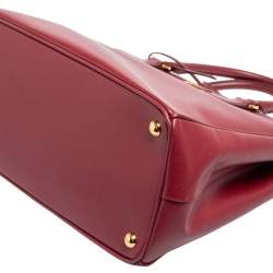 Pre Owned Prada Red Saffiano Lux Leather Medium Double Zip Tote