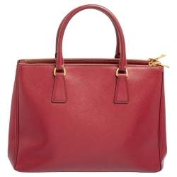 Pre Owned Prada Red Saffiano Lux Leather Medium Double Zip Tote