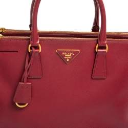 Pre Owned Prada Red Saffiano Lux Leather Medium Double Zip Tote