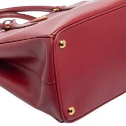 Pre Owned Prada Red Saffiano Lux Leather Medium Double Zip Tote