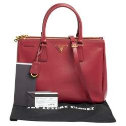 Pre Owned Prada Red Saffiano Lux Leather Medium Double Zip Tote