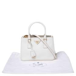 Pre Owned Prada White Saffiano Leather Mini Galleria Tote