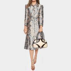 Pre Owned Prada Dark Brown/Cream Perforated Leather Drive Bowler Bag