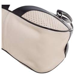 Pre Owned Prada Dark Brown/Cream Perforated Leather Drive Bowler Bag