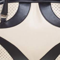 Pre Owned Prada Dark Brown/Cream Perforated Leather Drive Bowler Bag