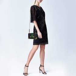 Pre Owned Prada Black/Green Saffiano Leather and Alligator Cahier Shoulder Bag