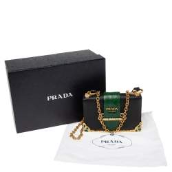 Pre Owned Prada Black/Green Saffiano Leather and Alligator Cahier Shoulder Bag
