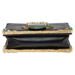 Pre Owned Prada Black/Green Saffiano Leather and Alligator Cahier Shoulder Bag