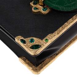 Pre Owned Prada Black/Green Saffiano Leather and Alligator Cahier Shoulder Bag