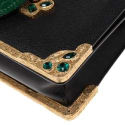Pre Owned Prada Black/Green Saffiano Leather and Alligator Cahier Shoulder Bag