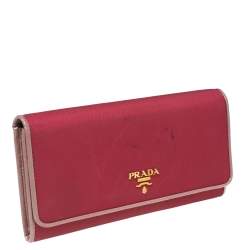 Pre Owned Prada Pink Nylon and Leather Continental Wallet