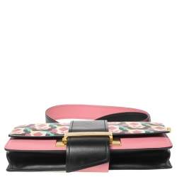 Pre Owned Prada Multicolor Floral Print Leather Plex Ribbon Shoulder Bag